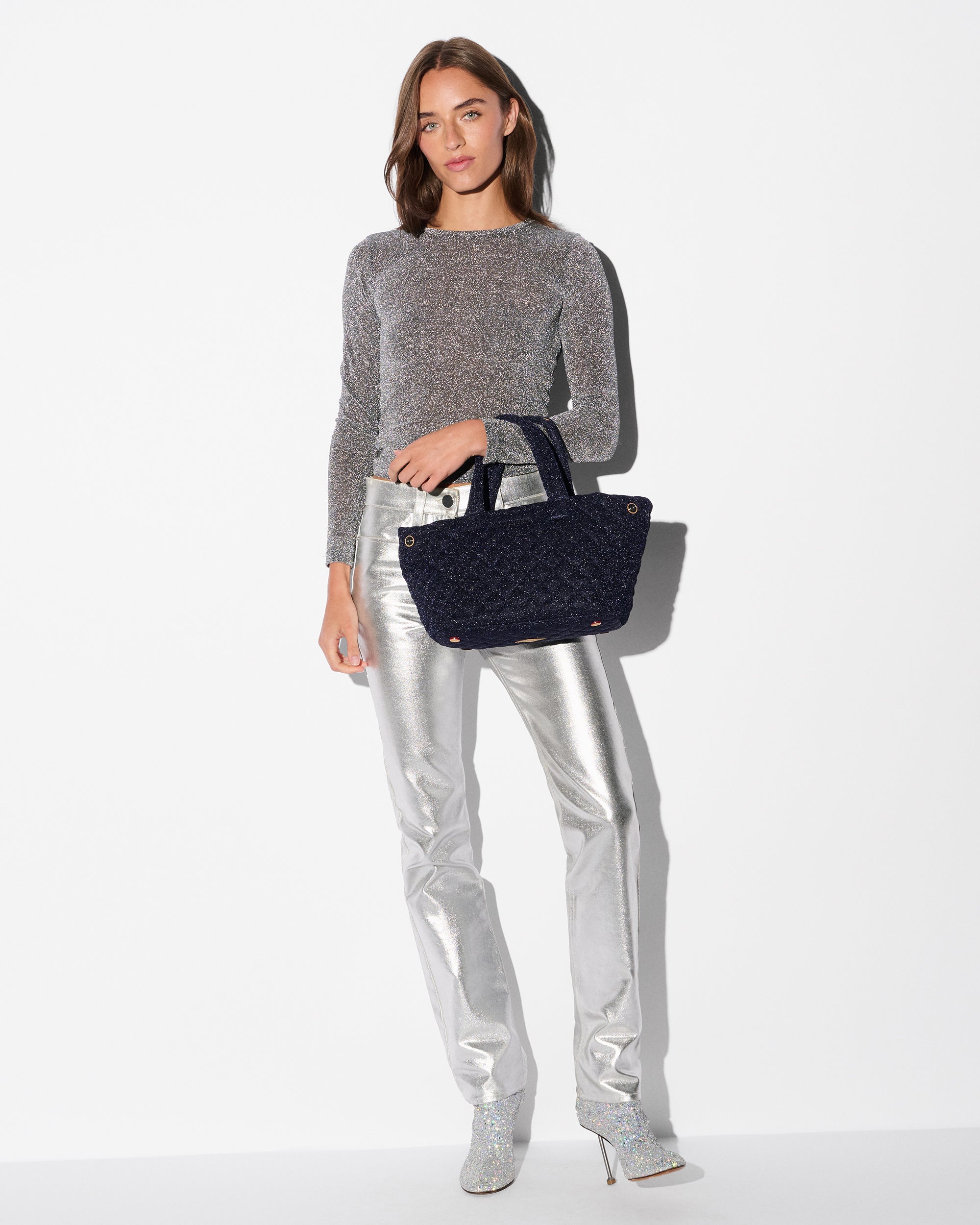 MZ Wallace Midnight Blue Shimmer Small Metro City Tote Bag