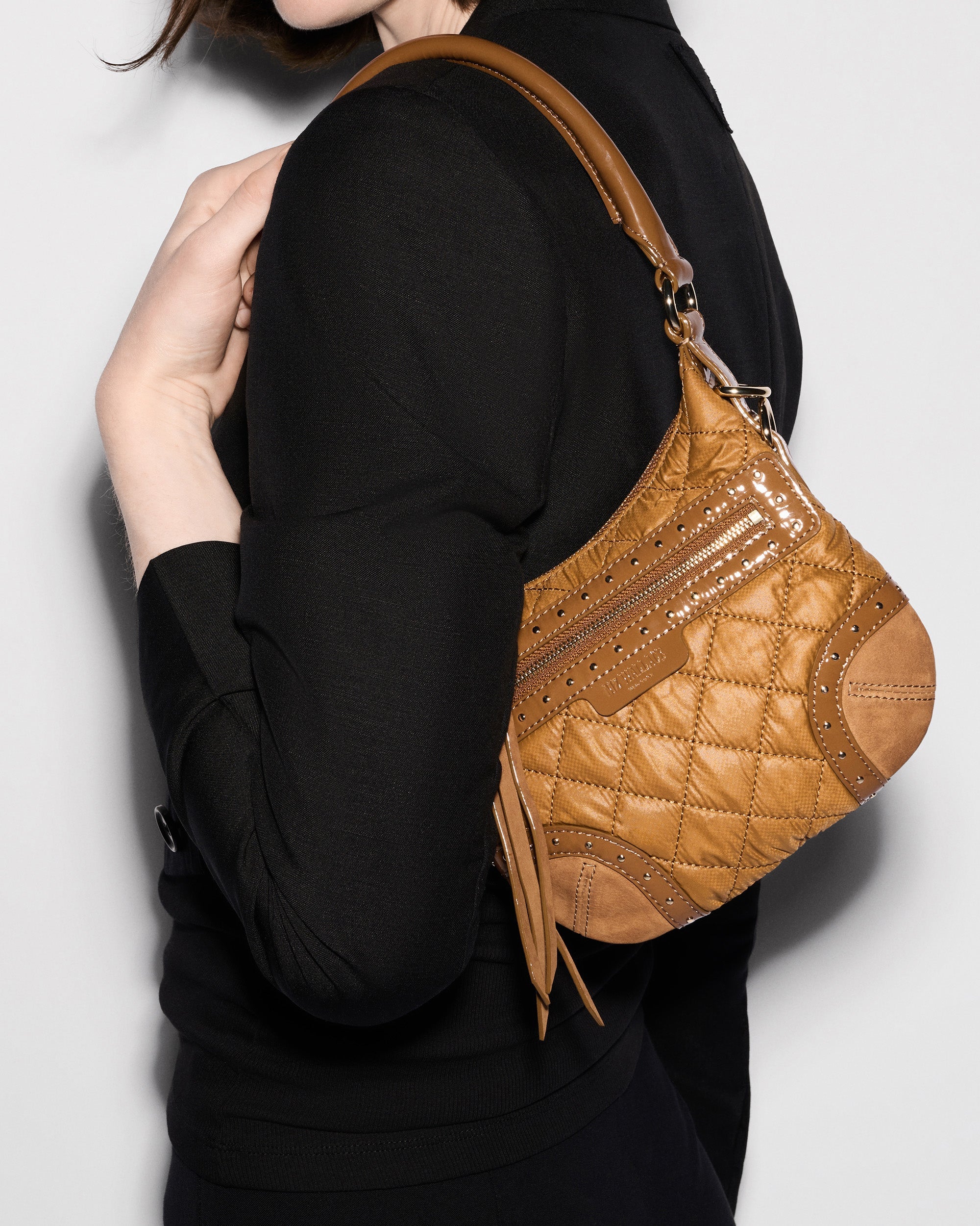 MZ Wallace Amber Brown Multi Mini Stud Crosby Sienna Handbag | MZ