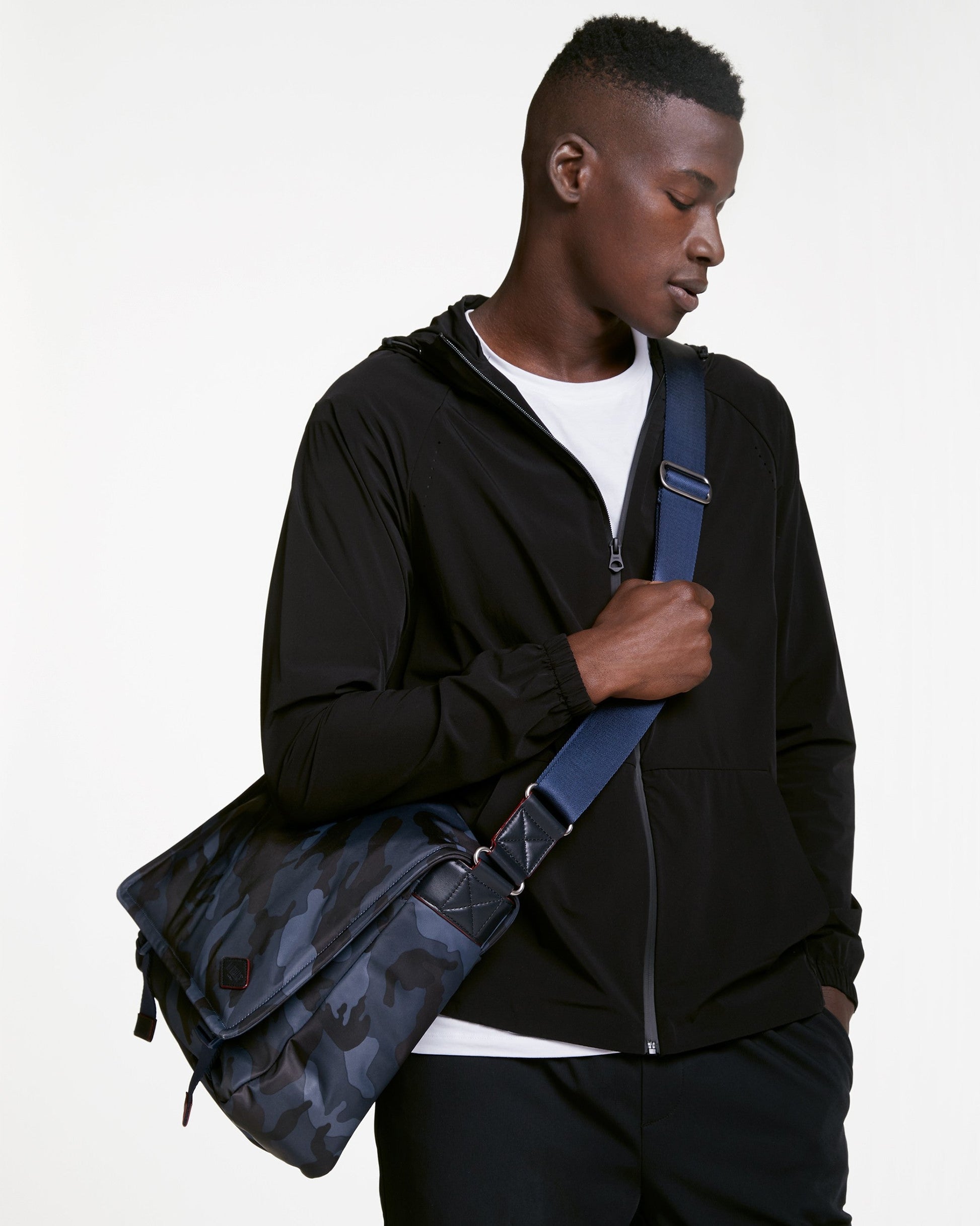 Dark Blue Camo Bedford Air Bleecker Messenger - MZ WALLACE