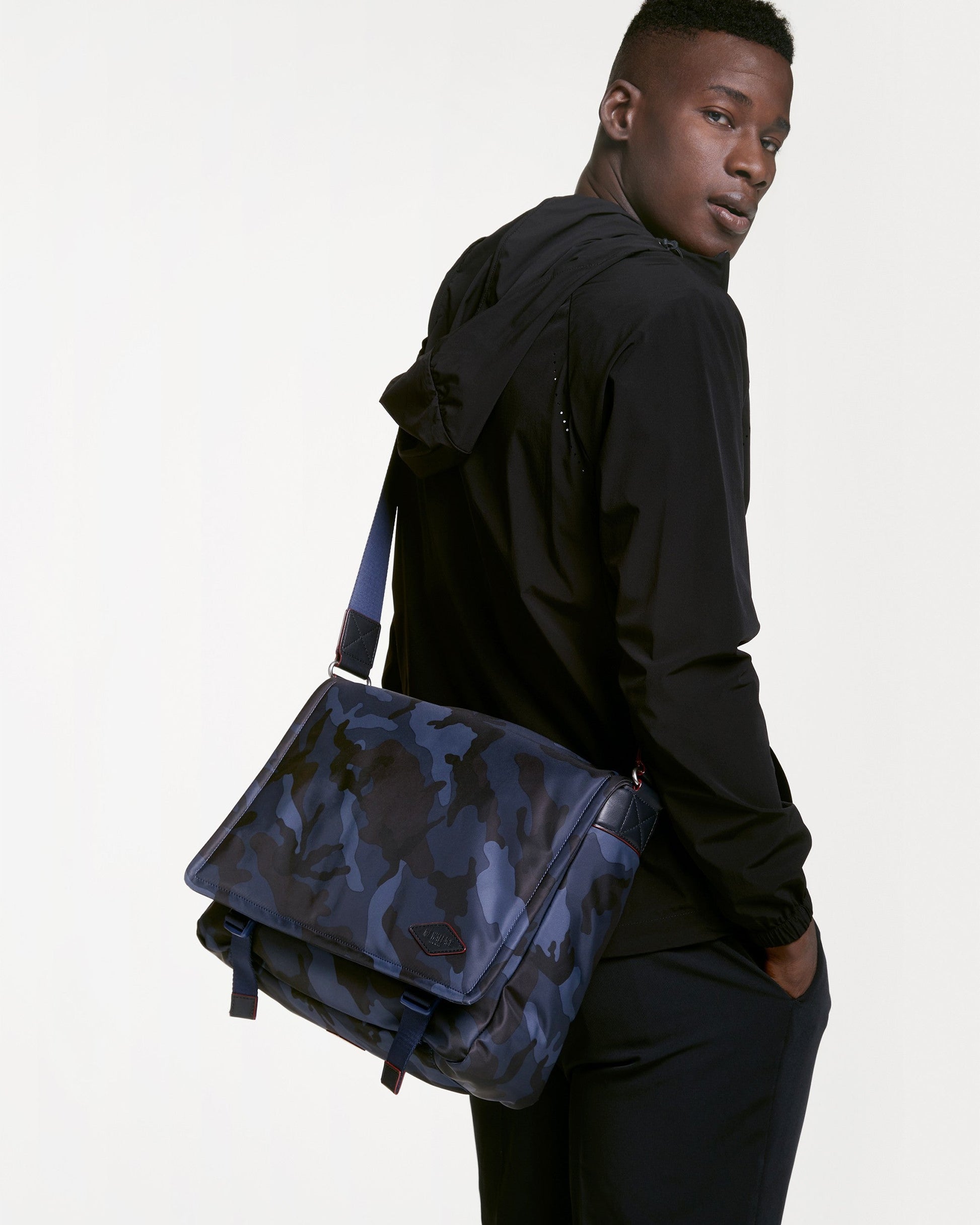 Dark Blue Camo Bedford Air Bleecker Messenger - MZ WALLACE