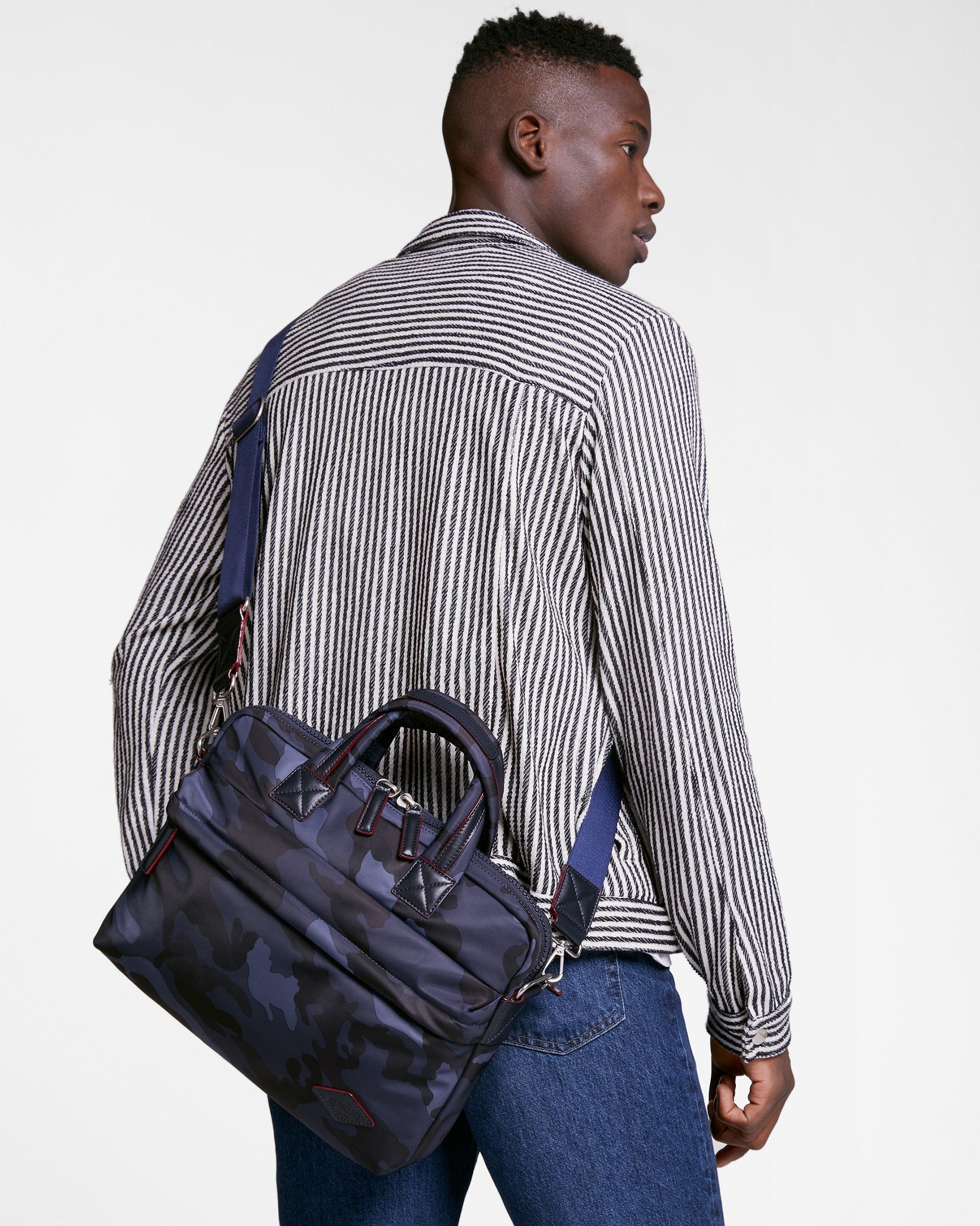 Dark Blue Camo Bedford Air Bleecker Slim Brief - MZ WALLACE